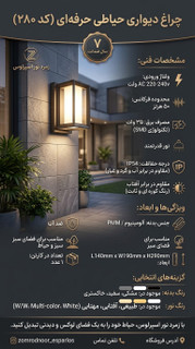چراغ دیواری حیاطی ۳۵ وات کد ۲۸۰ زمرد نور اسپرلوس با بدنه آلومینیومی و طراحی مدرن ت