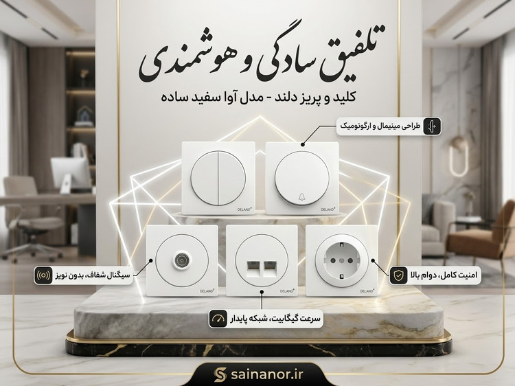 کلید و پریز دلند آدا سفید ساده